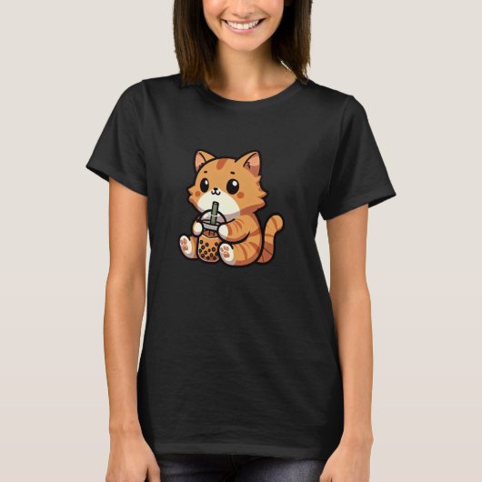 Oranje Tabby Cat Bubble Tea Pet Funny Boba T-shirt (Voorkant)