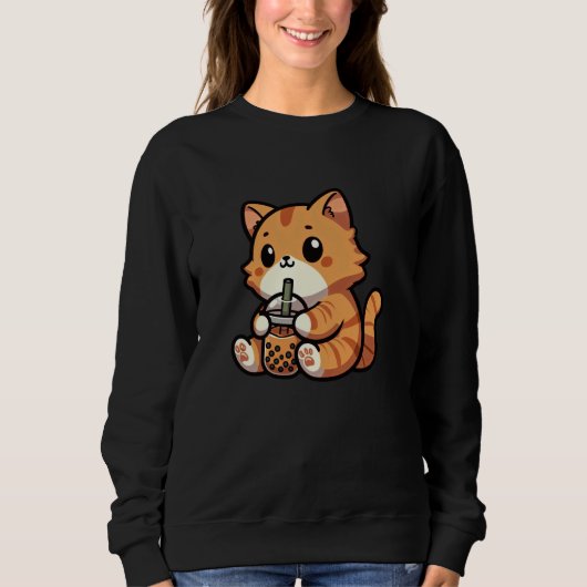 Oranje Tabby Cat Bubble Tea Pet Funny Boba Trui (Voorkant)