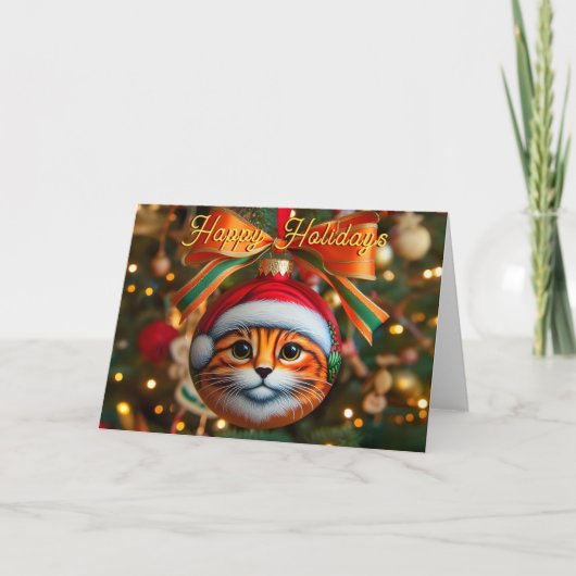 Oranje Tabby Cat Christmas Kaart (Voorkant)
