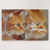 Oranje Tabby Cat en Goldfish Legpuzzel (Horizontaal)