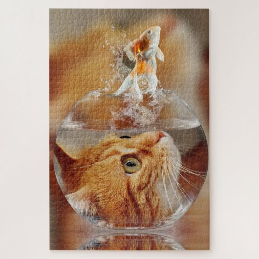 Oranje Tabby Cat en Goldfish Legpuzzel (Verticaal)