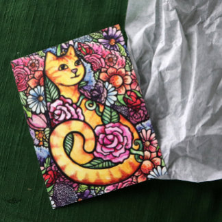Oranje Tabby Cat Flower Garden Briefkaart