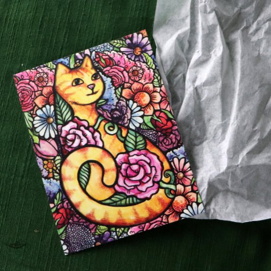 Oranje Tabby Cat Flower Garden Briefkaart