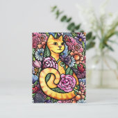 Oranje Tabby Cat Flower Garden Briefkaart (Staand voorkant)