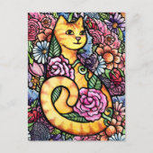 Oranje Tabby Cat Flower Garden Briefkaart (Voorkant)