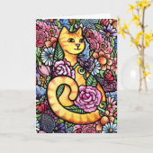 Oranje Tabby Cat Flower Garden Kaart (Gele Bloem)