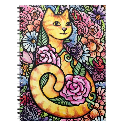 Oranje Tabby Cat Flower Garden Notitieboek (Voorkant)
