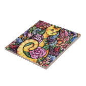 Oranje Tabby Cat Flower Garden Tegeltje (Zijkant)