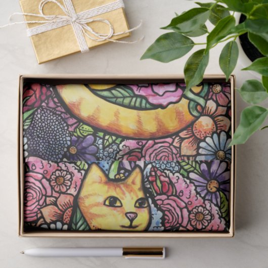 Oranje Tabby Cat Flower Garden Tissuepapier (Geschenk)