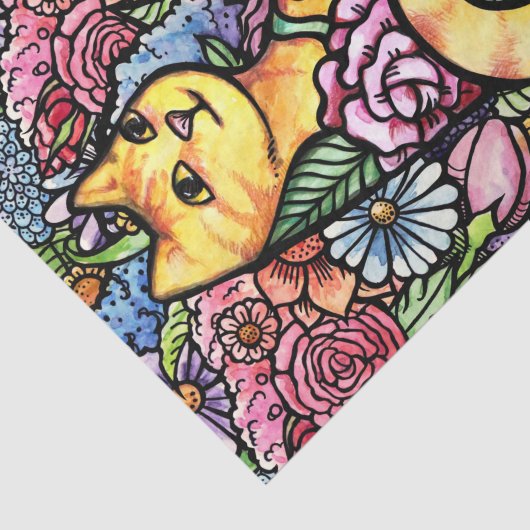 Oranje Tabby Cat Flower Garden Tissuepapier (Detail)