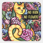 Oranje Tabby Cat Flower Garden Vierkante Sticker (Voorkant)