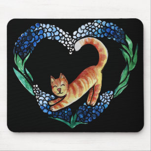 Oranje Tabby Cat Heart Cute texas bluebonnet Muismat