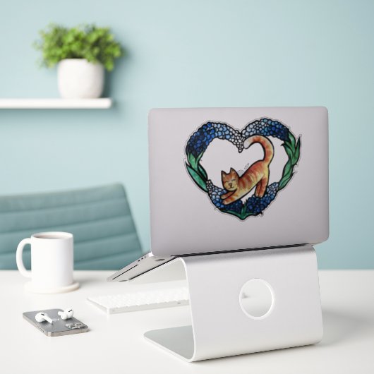 Oranje Tabby Cat Heart Cute texas bluebonnet Sticker (Laptop op bureau)