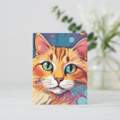 Oranje Tabby Cat | Hedendaags kleurrijk schilderij Briefkaart (Staand voorkant)