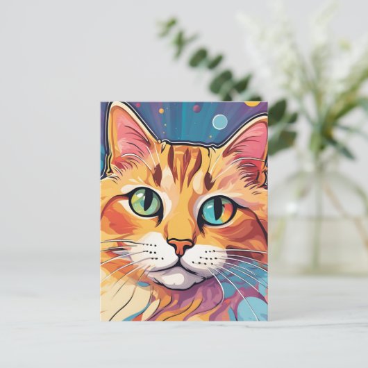Oranje Tabby Cat | Hedendaags kleurrijk schilderij Briefkaart (Staand voorkant)