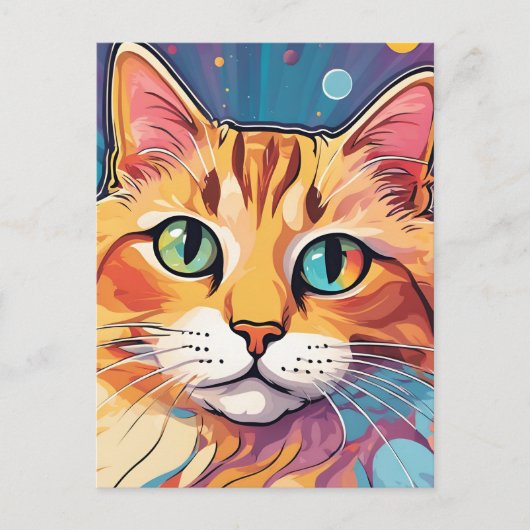 Oranje Tabby Cat | Hedendaags kleurrijk schilderij Briefkaart (Voorkant)