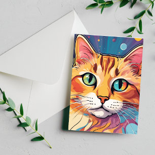 Oranje Tabby Cat   Hedendaags kleurrijk schilderij Briefkaart