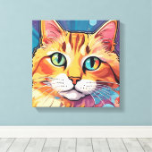 Oranje Tabby Cat | Hedendaags kleurrijk schilderij Canvas Afdruk (Insitu (Houten vloer))