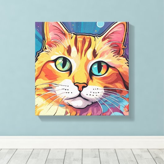 Oranje Tabby Cat | Hedendaags kleurrijk schilderij Canvas Afdruk (Insitu (Houten vloer))