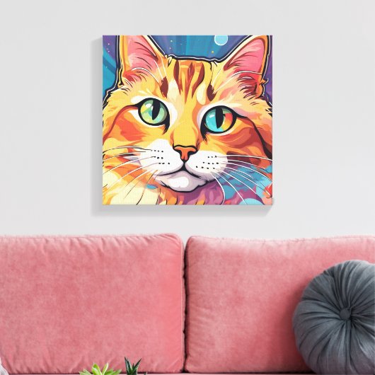 Oranje Tabby Cat | Hedendaags kleurrijk schilderij Canvas Afdruk (Insitu (Woonkamer))