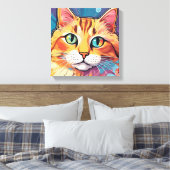 Oranje Tabby Cat | Hedendaags kleurrijk schilderij Canvas Afdruk (Insitu (Slaapkamer))