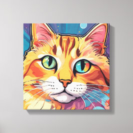 Oranje Tabby Cat | Hedendaags kleurrijk schilderij Canvas Afdruk