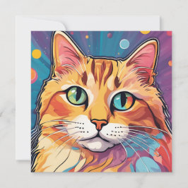 Oranje Tabby Cat | Hedendaags kleurrijk schilderij Feestdagenkaart