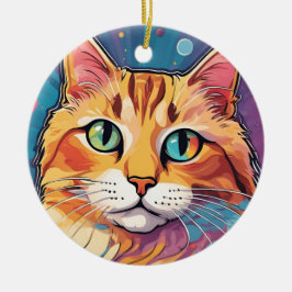 Oranje Tabby Cat | Hedendaags kleurrijk schilderij Keramisch Ornament
