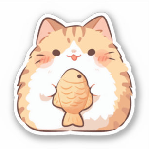 Oranje Tabby Cat houdt van Taiyaki Sticker