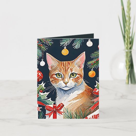Oranje Tabby Cat Meowy Kerst Kaart (Voorkant)