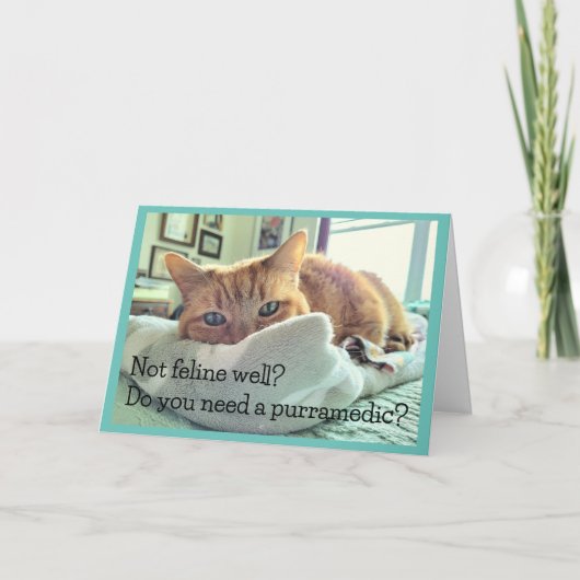 Oranje Tabby Cat met Get Well Wishes Kaart (Voorkant)
