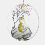 Oranje Tabby Cat met Plum Blossom Ornament (Links)