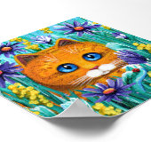 Oranje Tabby Cat Paars Aster Flowers Creationarts Poster (Hoek)
