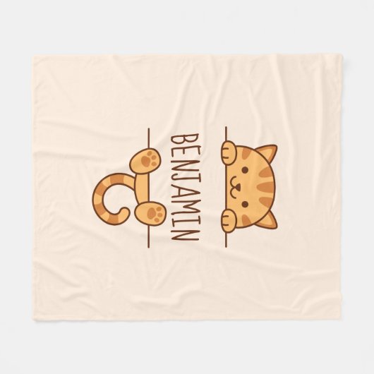 Oranje Tabby Cat Peeking achter aangepaste naam Fleece Deken (Voorkant (Horizontaal))