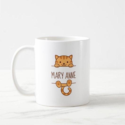 Oranje Tabby Cat Peeking achter aangepaste naam Koffiemok (Links)