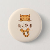 Oranje Tabby Cat Peeking achter aangepaste naam Ronde Button 5,7 Cm (Voorkant)