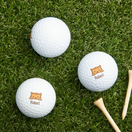 Oranje Tabby Cat Pet Custom Name Golfballen (Insitu Gras)