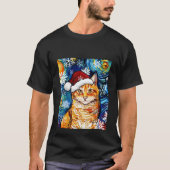 Oranje Tabby Cat Santa Sterrennacht Kerstkunst T-shirt (Voorkant)