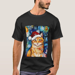 Oranje Tabby Cat Santa Sterrennacht Kerstkunst T-shirt
