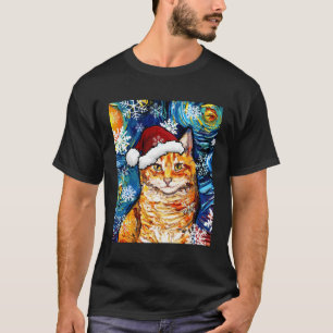 Oranje Tabby Cat Santa Sterrennacht Kerstkunst T-shirt