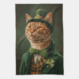 Oranje Tabby Cat St. Patrick's Day Theedoek