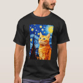 Oranje Tabby Cat Sterrennacht Vincent van Gogh Pet T-shirt (Voorkant)