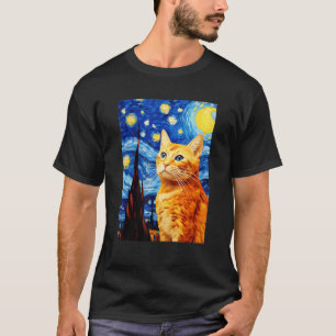 Oranje Tabby Cat Sterrennacht Vincent van Gogh Pet T-shirt