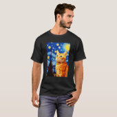 Oranje Tabby Cat Sterrennacht Vincent van Gogh Pet T-shirt (Voorkant volledig)