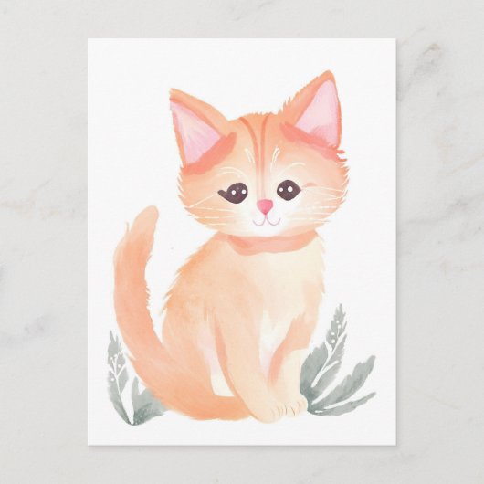 Oranje Tabby Cat Waterverf Kitten Briefkaart (Voorkant)