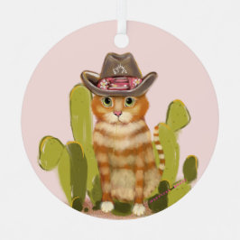 Oranje Tabby Cowboy Cat Metalen Ornament