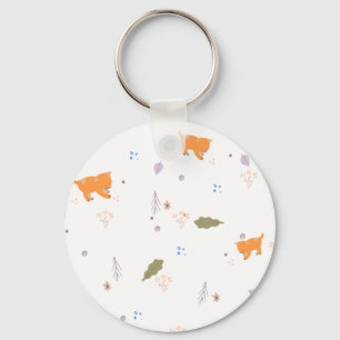 Oranje Tabby en Bladeren Patroon  Sleutelhanger
