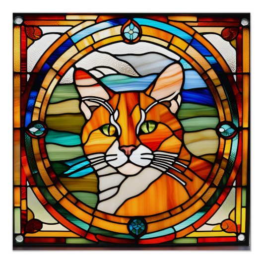 Oranje Tabby Glas in lood Perfect Poster (Voorkant)