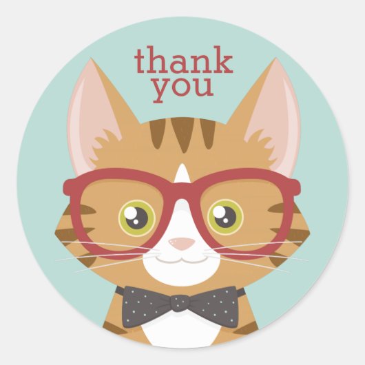 Oranje Tabby Hipster Cat Dank u Stickers (Voorkant)