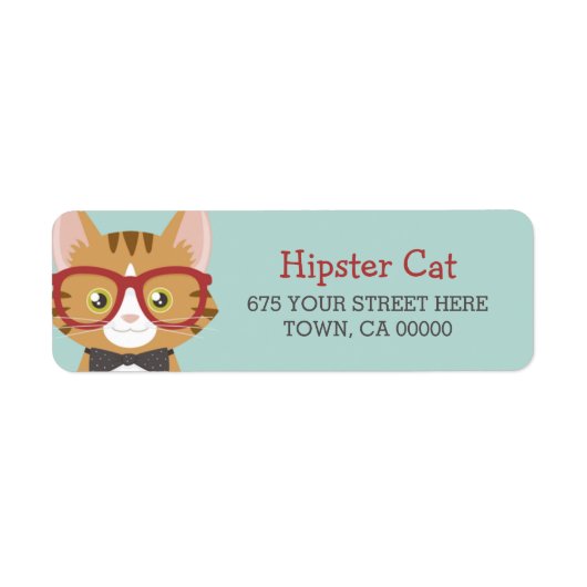 Oranje Tabby Hipster Cat Kinder Etiket (Voorkant)